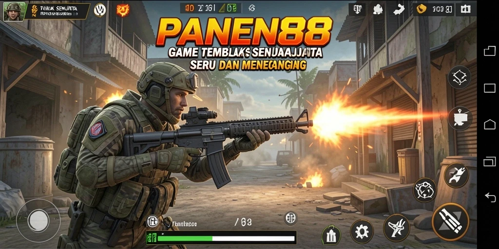 Tampilan antarmuka permainan Tembak Senjata yang dinamis dan menarik.