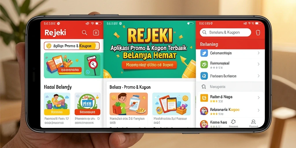 Antarmuka aplikasi REJEKI menampilkan berbagai promo menarik.