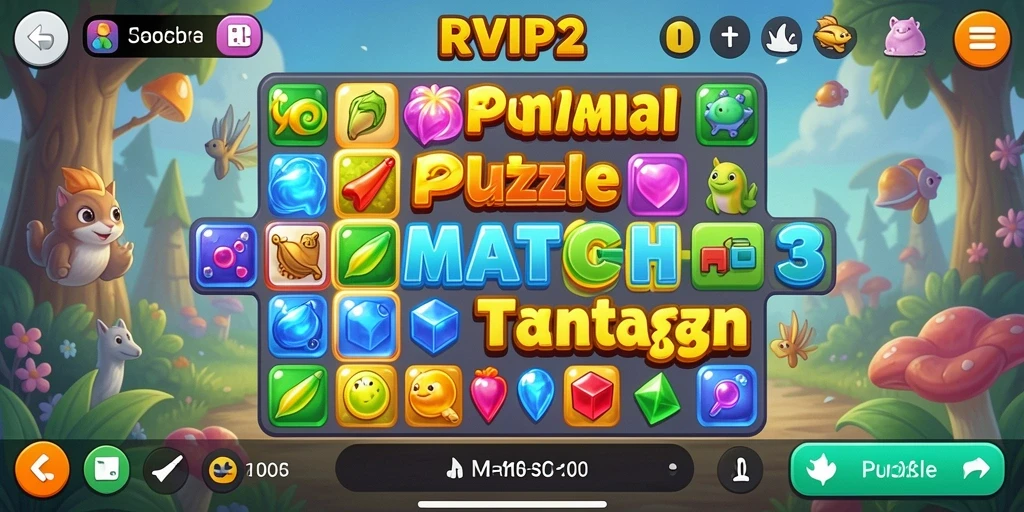 Tampilan antarmuka gameplay Puzzle Match-3 yang menarik.